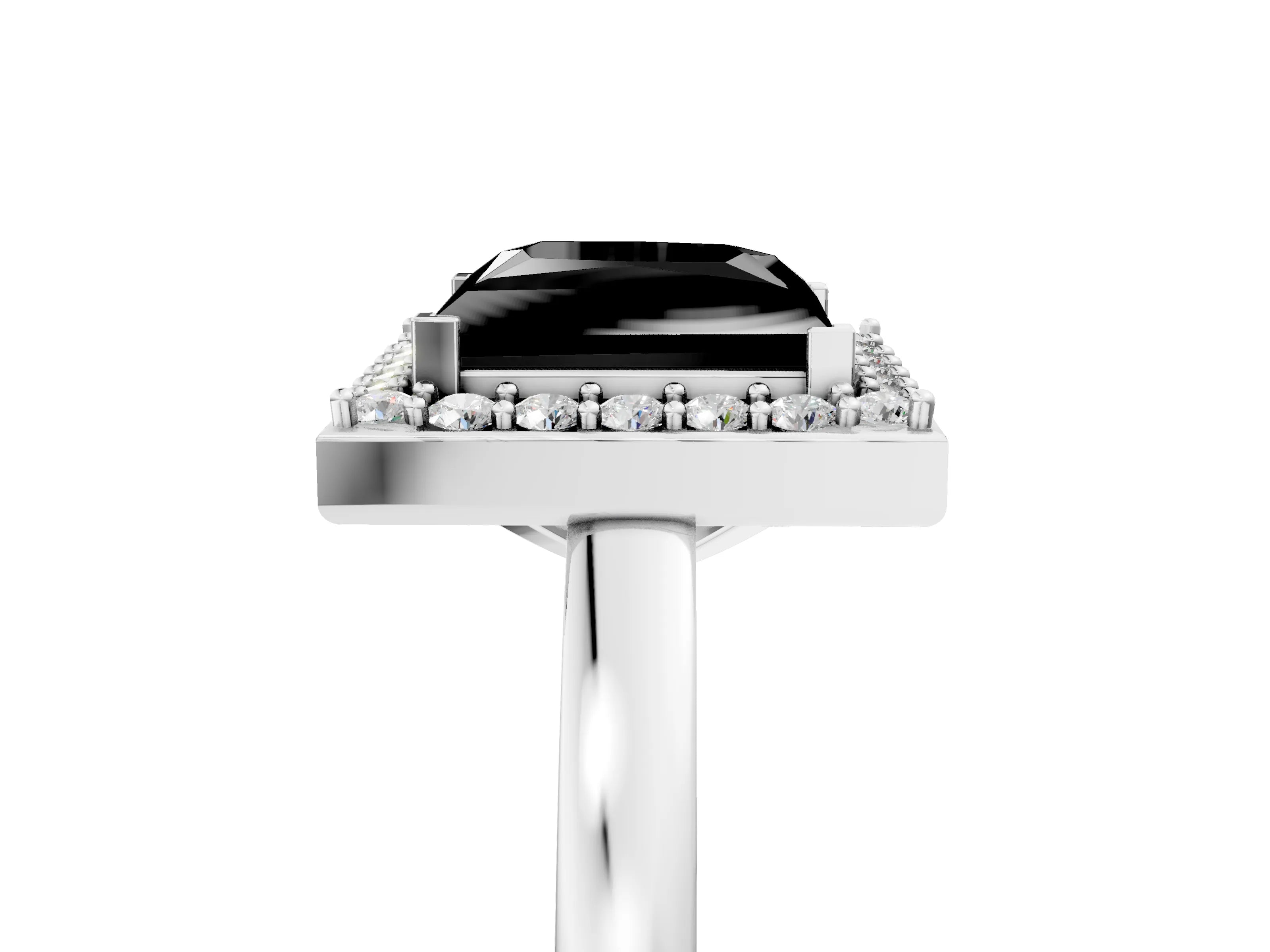 White gold Fancy Black Princess Cut Halo Diamond Ring with Solitaire Band and Prong Setting_5