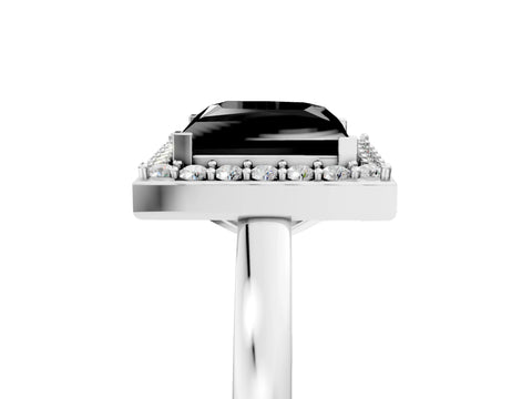 White gold Fancy Black Princess Cut Halo Diamond Ring with Solitaire Band and Prong Setting_5