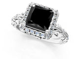 White gold Fancy Black Princess Cut Halo Diamond Solitaire with Filigree Band and Four-Prong Setting_13