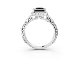 White gold Fancy Black Princess Cut Halo Diamond Solitaire with Filigree Band and Four-Prong Setting_15