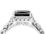 White gold Fancy Black Princess Cut Halo Diamond Solitaire with Filigree Band and Four-Prong Setting_16