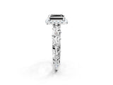 White gold Fancy Black Princess Cut Halo Diamond Solitaire with Filigree Band and Four-Prong Setting_2