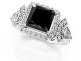 White gold Fancy Black Princess Cut Halo Diamond Split Shank Engagement Ring with Four-Prong Setting_1