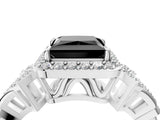 White gold Fancy Black Princess Cut Halo Diamond Split Shank Engagement Ring with Four-Prong Setting_4