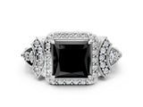 White gold Fancy Black Princess Cut Halo Diamond Split Shank Engagement Ring with Four-Prong Setting