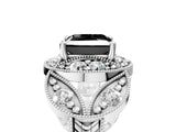 White gold Fancy Black Princess Cut Halo Milgrain Diamond Engagement Ring with Leaf Band and Four-Prong Setting_5