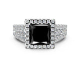 White gold Fancy Black Princess Cut Halo Pavé Diamond Engagement Ring with Split Shank and Four-Prong Setting_3