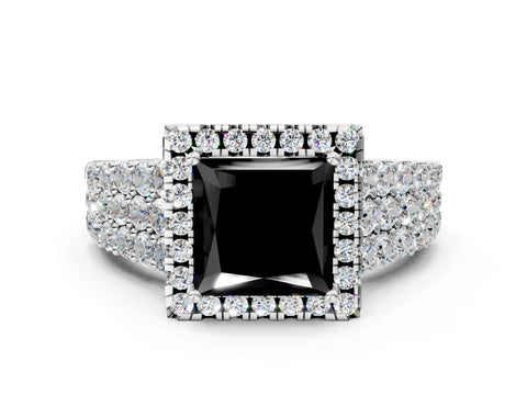 White gold Fancy Black Princess Cut Halo Pavé Diamond Engagement Ring with Split Shank and Four-Prong Setting_3