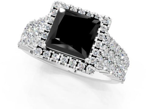 White gold Fancy Black Princess Cut Halo Pavé Diamond Engagement Ring with Split Shank and Four-Prong Setting_4