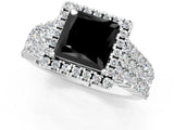 White gold Fancy Black Princess Cut Halo Pavé Diamond Engagement Ring with Split Shank and Four-Prong Setting_4