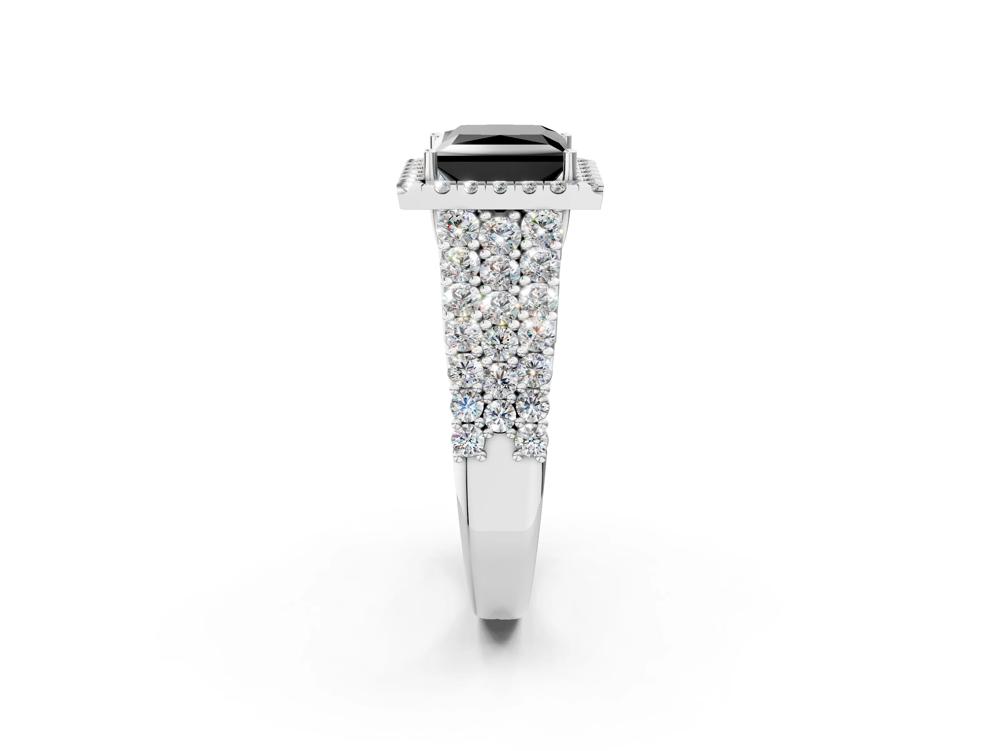 White gold Fancy Black Princess Cut Halo Pavé Diamond Engagement Ring with Split Shank and Four-Prong Setting_5