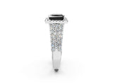 White gold Fancy Black Princess Cut Halo Pavé Diamond Engagement Ring with Split Shank and Four-Prong Setting_5