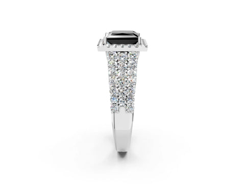 White gold Fancy Black Princess Cut Halo Pavé Diamond Engagement Ring with Split Shank and Four-Prong Setting_5