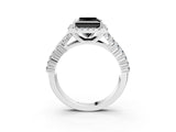 White gold Fancy Black Princess Cut Halo Pavé Diamond Engagement Ring with Split Shank and Four-Prong Setting_6
