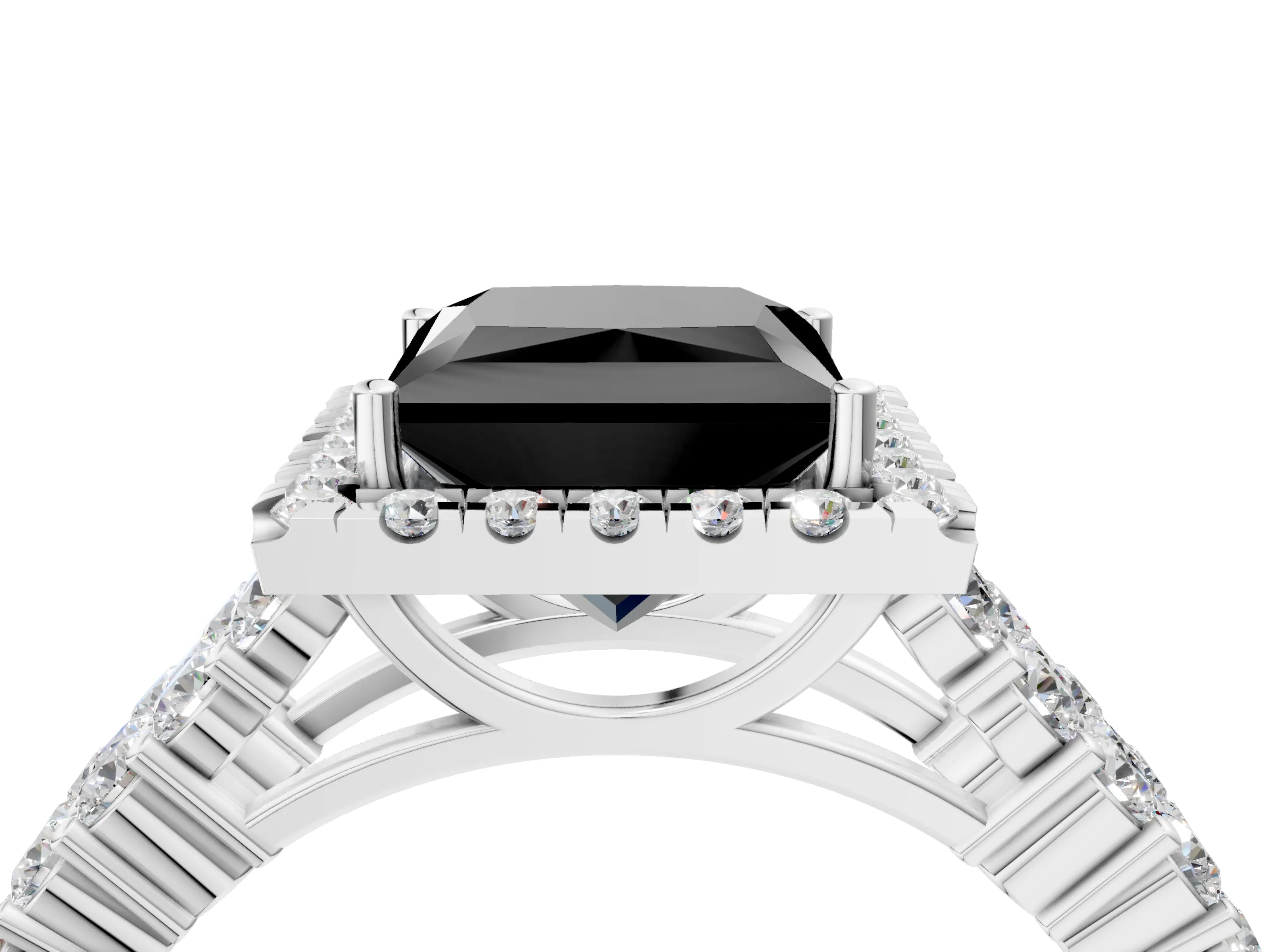 White gold Fancy Black Princess Cut Halo Pavé Diamond Engagement Ring with Split Shank and Four-Prong Setting_7