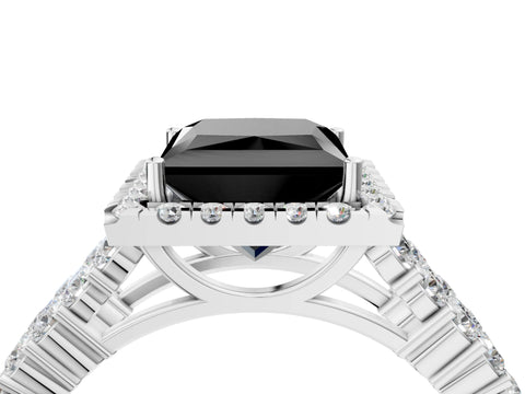 White gold Fancy Black Princess Cut Halo Pavé Diamond Engagement Ring with Split Shank and Four-Prong Setting_7