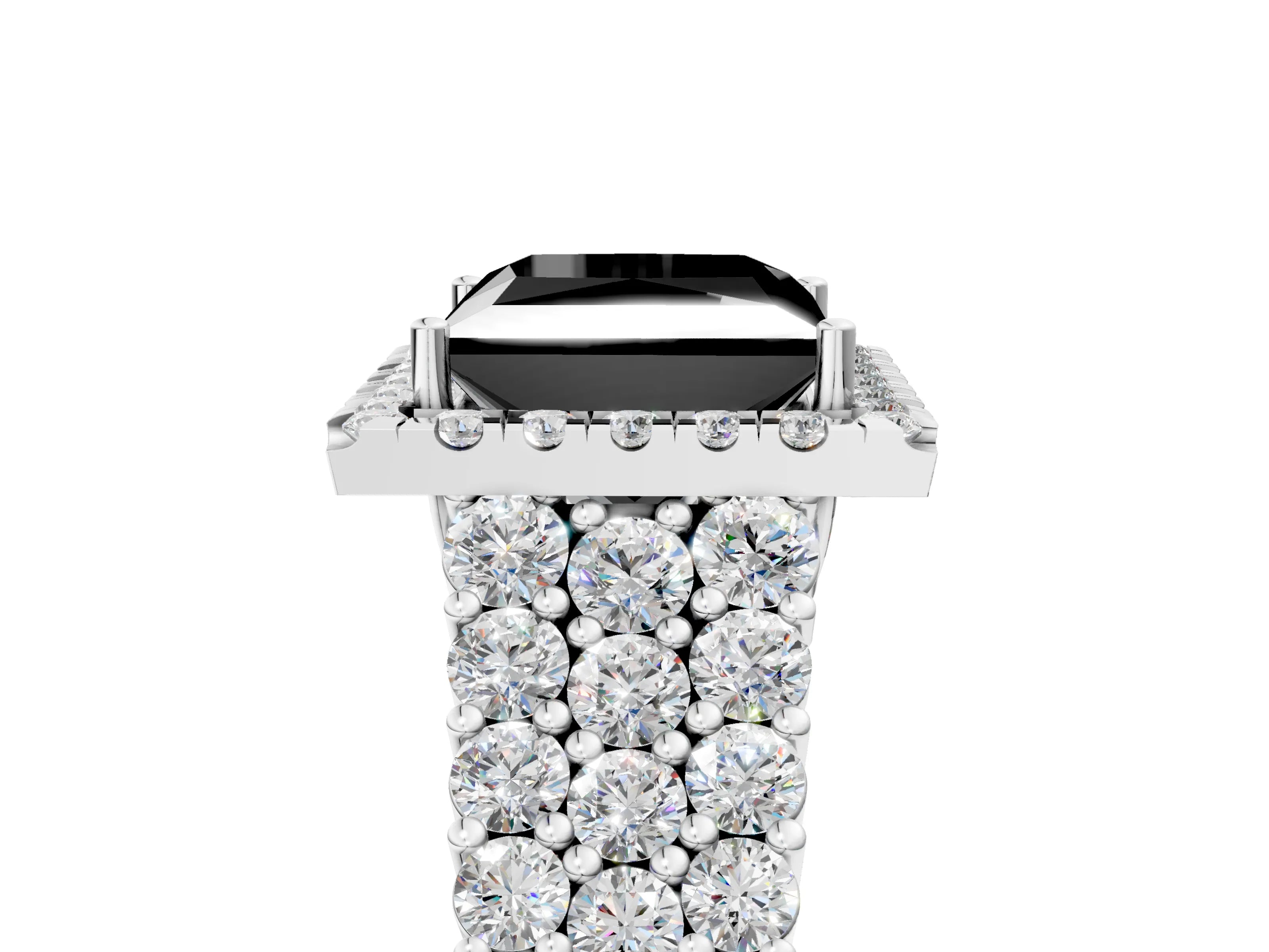White gold Fancy Black Princess Cut Halo Pavé Diamond Engagement Ring with Split Shank and Four-Prong Setting_8