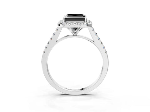 White gold Fancy Black Princess Cut Halo Pave Diamond Engagement Ring with Four-Prong Setting_3