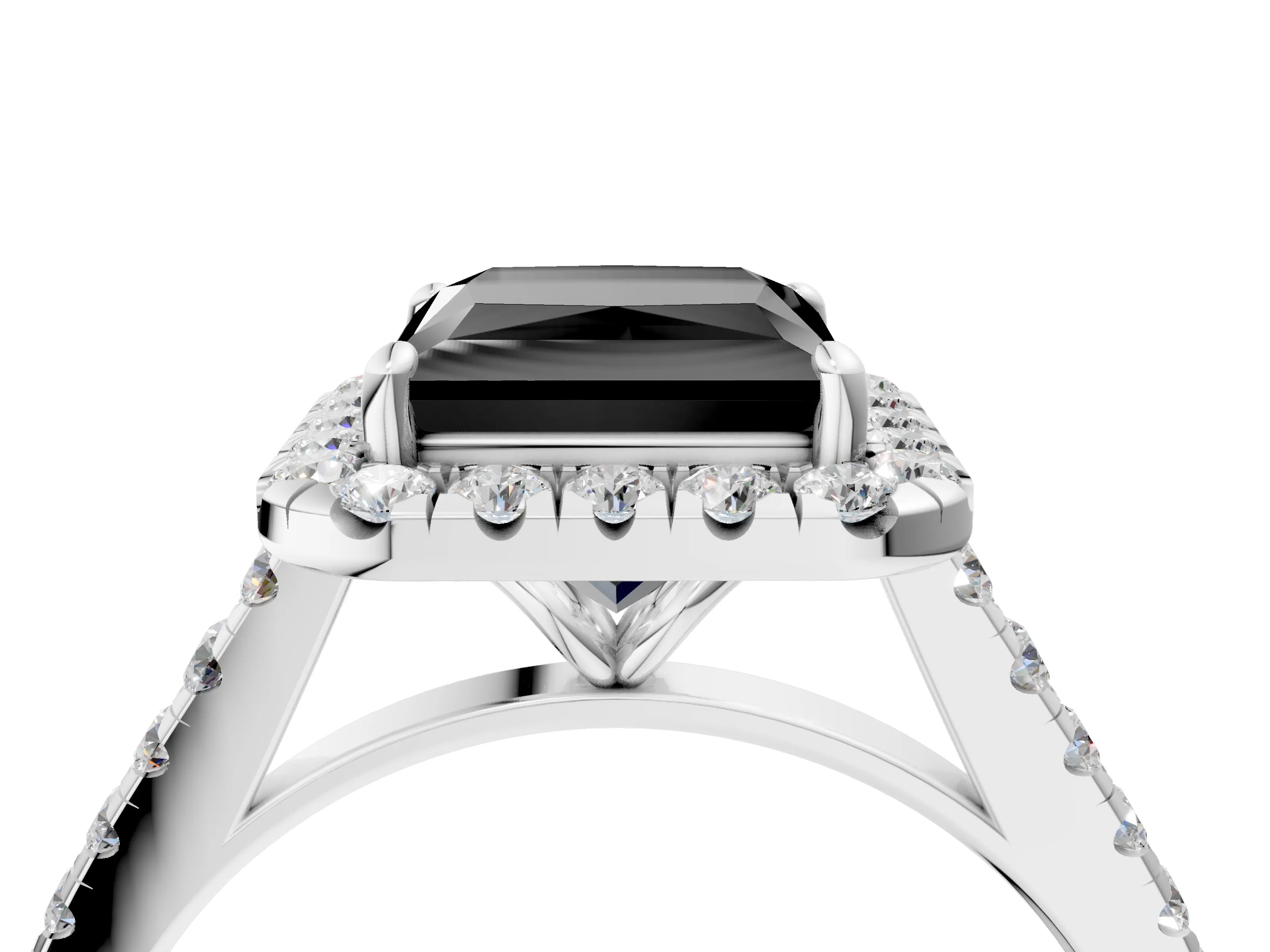 White gold Fancy Black Princess Cut Halo Pave Diamond Engagement Ring with Four-Prong Setting_4