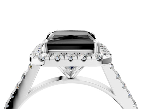 White gold Fancy Black Princess Cut Halo Pave Diamond Engagement Ring with Four-Prong Setting_4
