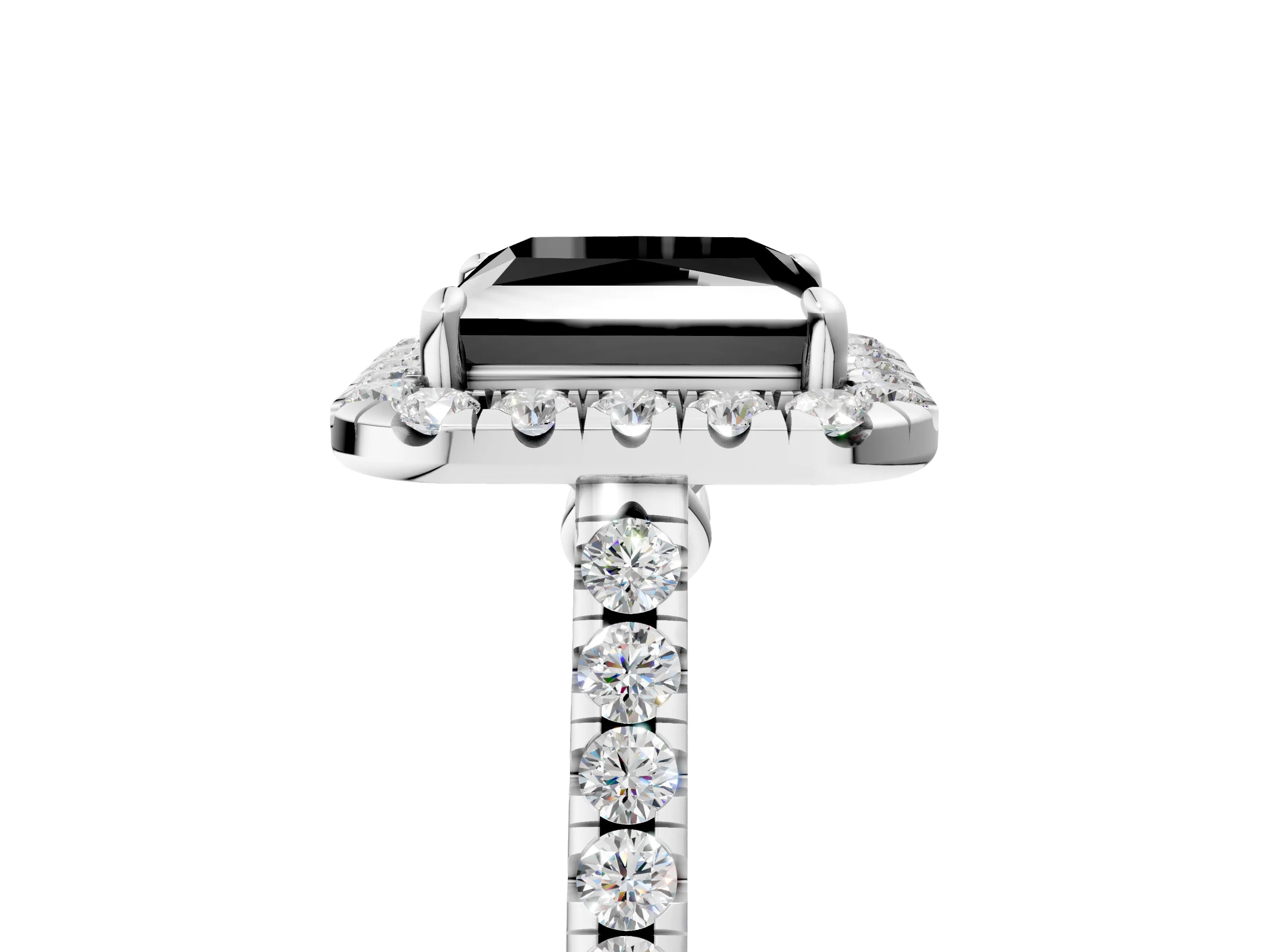 White gold Fancy Black Princess Cut Halo Pave Diamond Engagement Ring with Four-Prong Setting_5