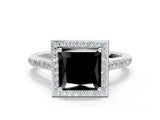 White gold Fancy Black Princess Cut Halo Round Diamond Pavé Band with Four-Prong Setting_15