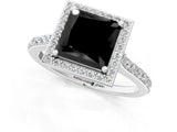White gold Fancy Black Princess Cut Halo Round Diamond Pavé Band with Four-Prong Setting_16