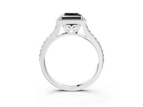 White gold Fancy Black Princess Cut Halo Round Diamond Pavé Band with Four-Prong Setting_18