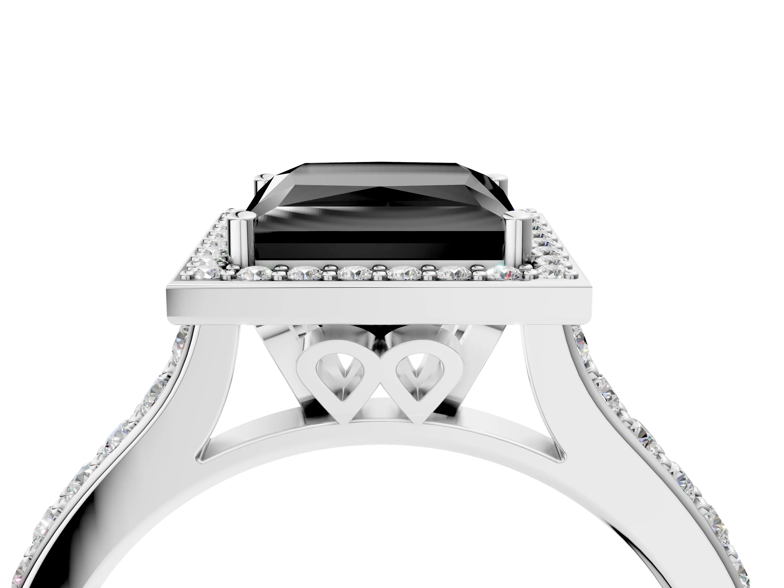 White gold Fancy Black Princess Cut Halo Round Diamond Pavé Band with Four-Prong Setting_19