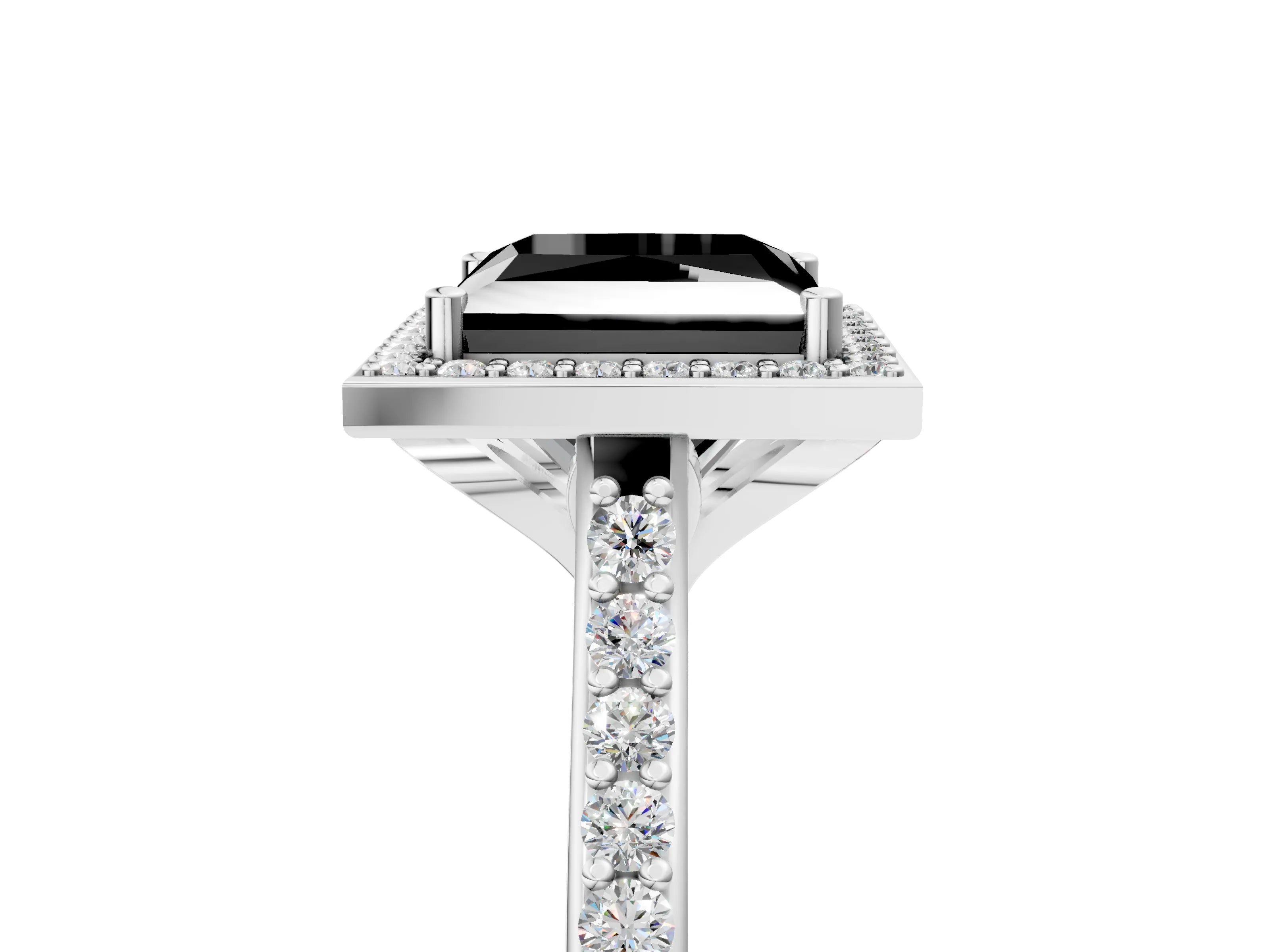 White gold Fancy Black Princess Cut Halo Round Diamond Pavé Band with Four-Prong Setting_20