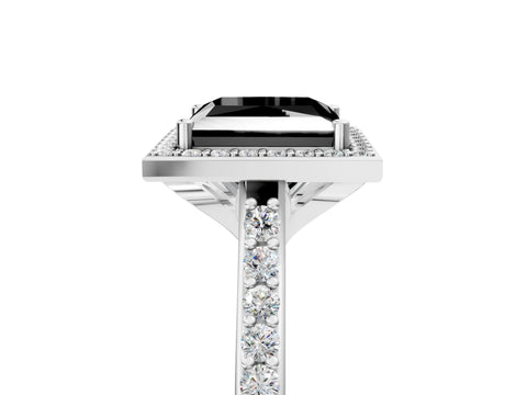 White gold Fancy Black Princess Cut Halo Round Diamond Pavé Band with Four-Prong Setting_20