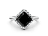 White gold Fancy Black Princess Cut Halo Round Diamond Solitaire Engagement Ring with Pave Band and Four-Prong Setting_24