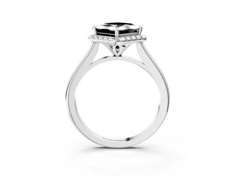 White gold Fancy Black Princess Cut Halo Round Diamond Solitaire Engagement Ring with Pave Band and Four-Prong Setting_27