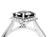 White gold Fancy Black Princess Cut Halo Round Diamond Solitaire Engagement Ring with Pave Band and Four-Prong Setting_28