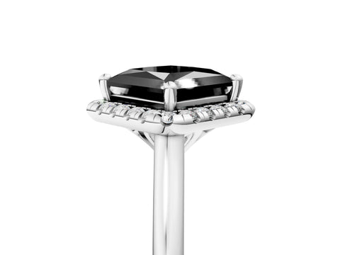 White gold Fancy Black Princess Cut Halo Round Diamond Solitaire Engagement Ring with Pave Band and Four-Prong Setting_29