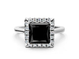 White gold Fancy Black Princess Cut Halo Round Diamond Solitaire Ring with Pavé Band and Four-Prong Setting_12