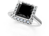White gold Fancy Black Princess Cut Halo Round Diamond Solitaire Ring with Pavé Band and Four-Prong Setting_13