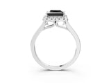 White gold Fancy Black Princess Cut Halo Round Diamond Solitaire Ring with Pavé Band and Four-Prong Setting_15