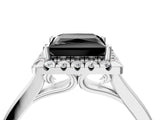 White gold Fancy Black Princess Cut Halo Round Diamond Solitaire Ring with Pavé Band and Four-Prong Setting_16