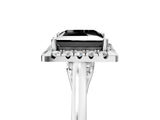 White gold Fancy Black Princess Cut Halo Round Diamond Solitaire Ring with Pavé Band and Four-Prong Setting_17