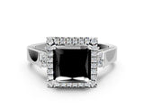 White gold Fancy Black Princess Cut Halo Round Diamond Twist Band with Four-Prong Setting_24