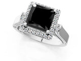 White gold Fancy Black Princess Cut Halo Round Diamond Twist Band with Four-Prong Setting_25