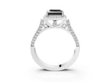 White gold Fancy Black Princess Cut Halo Round Diamond Twist Band with Four-Prong Setting_27