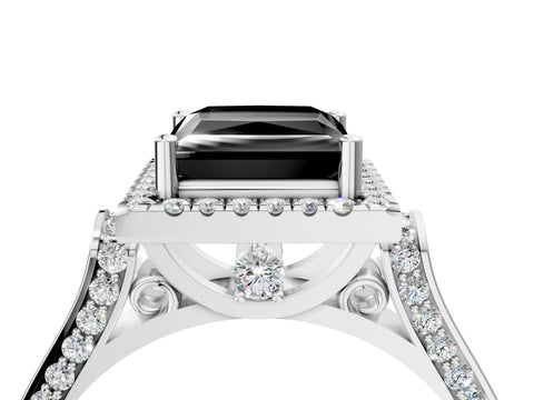 White gold Fancy Black Princess Cut Halo Round Diamond Twist Band with Four-Prong Setting_28