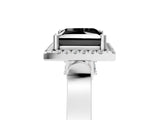 White gold Fancy Black Princess Cut Halo Round Diamond Twist Band with Four-Prong Setting_29