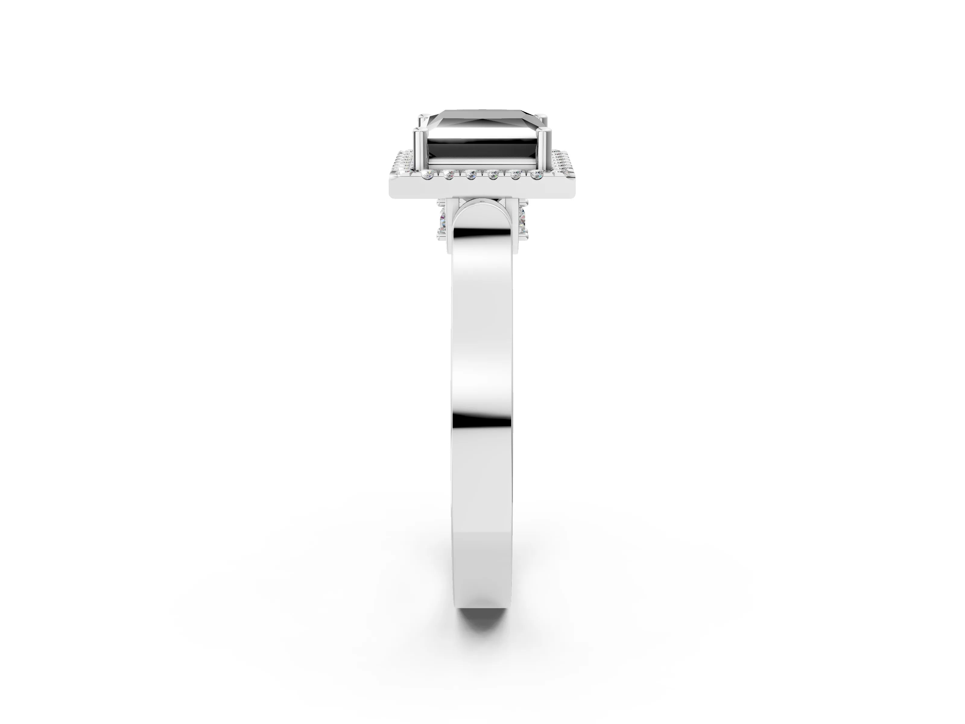 White gold Fancy Black Princess Cut Halo Round Diamond Twist Band with Four-Prong Setting_2
