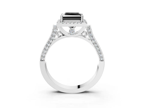 White gold Fancy Black Princess Cut Halo Round Diamond Twist Band with Four-Prong Setting_3