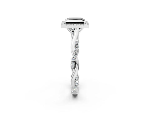 White gold Fancy Black Princess Cut Halo Twist Band with Four-Prong Setting_2