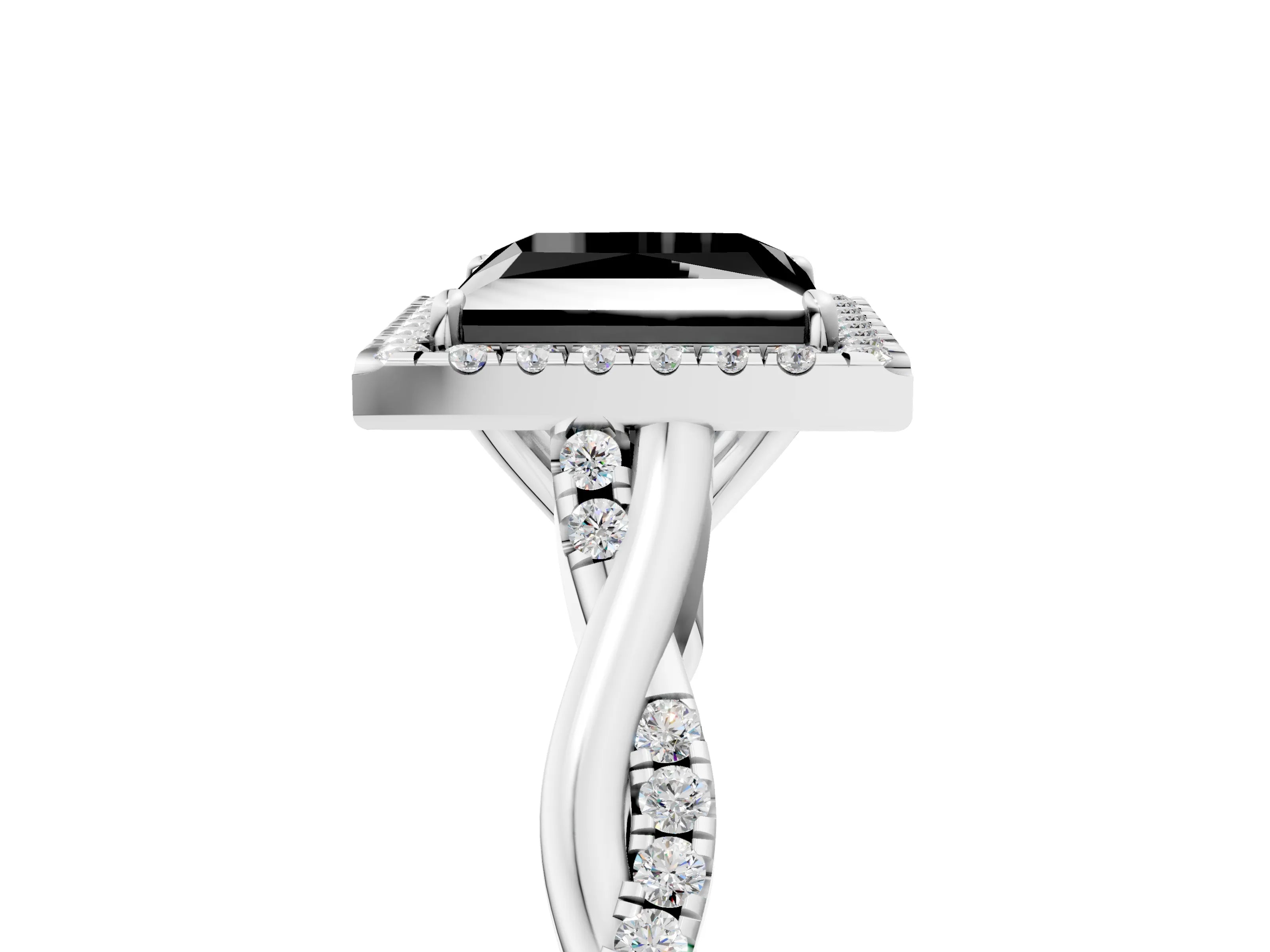 White gold Fancy Black Princess Cut Halo Twist Band with Four-Prong Setting_5