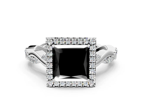 White gold Fancy Black Princess Cut Halo Twist Band with Four-Prong Setting_72